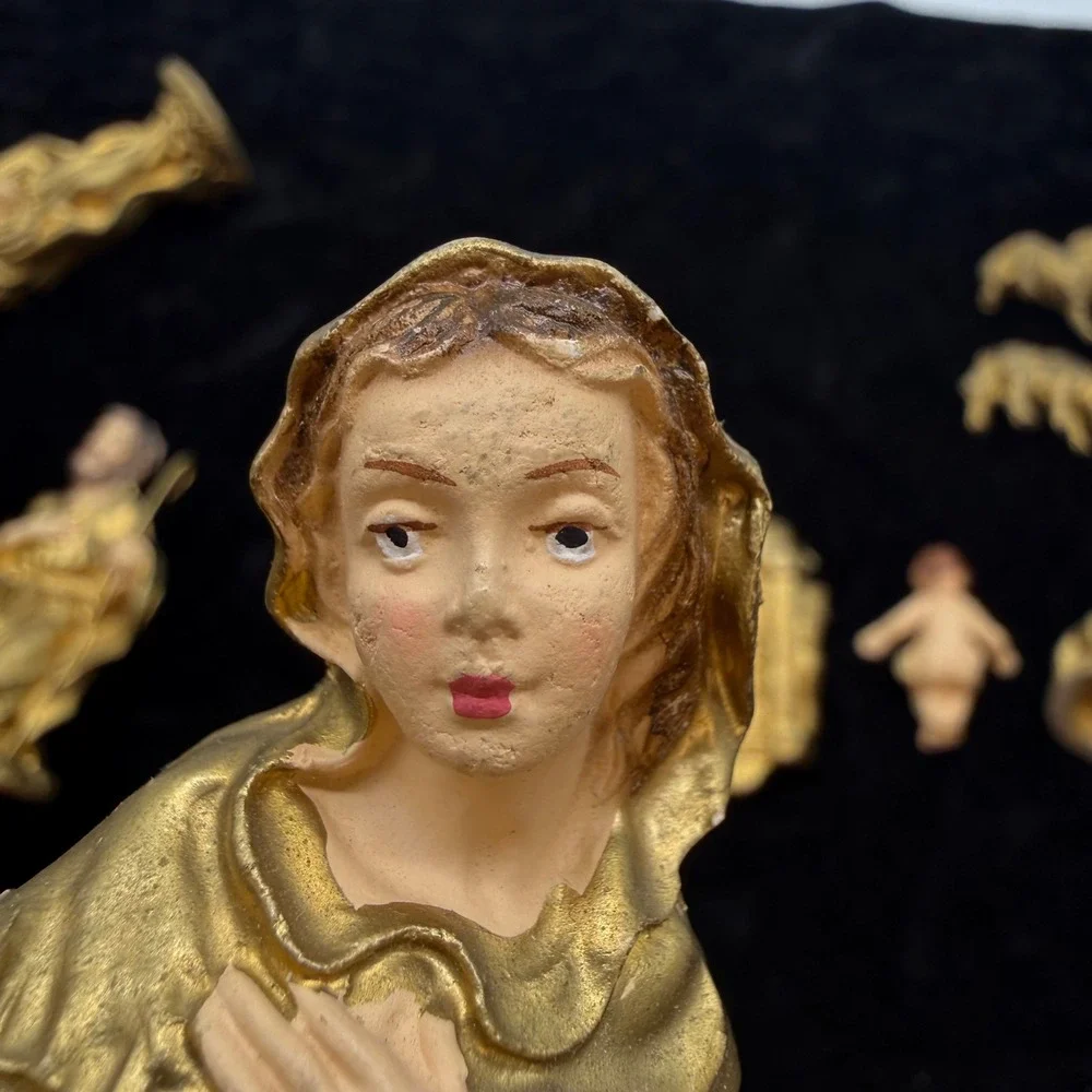 Vintage Gold Nativity Set 11 Piece Made in Italy hand painted Christmas MCM art